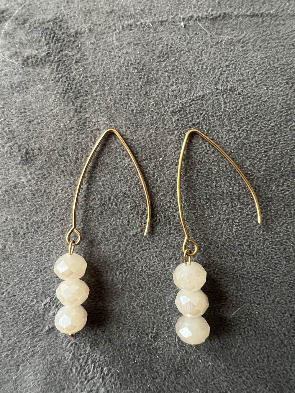 Katia Designs Gold Drop Earrings with Cream Faceted Bead Trio